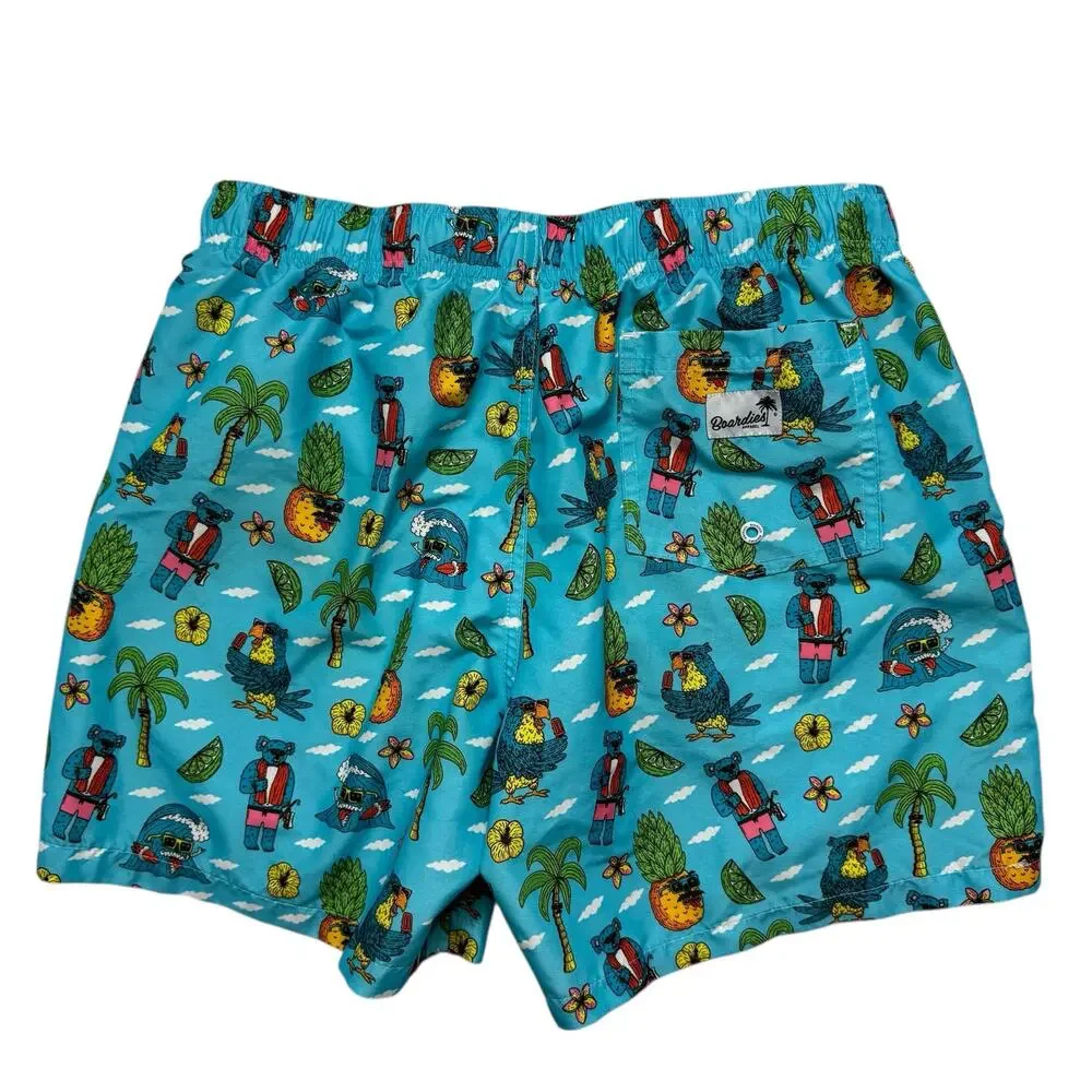 MULGA X BOARDIES Koala Beach Mens Shorties Swim Shorts Sz Medium Blue Tropical